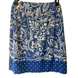 Susan Graver Blue White Print Liquid Knit Skort Large Resortwear Travel Cruise